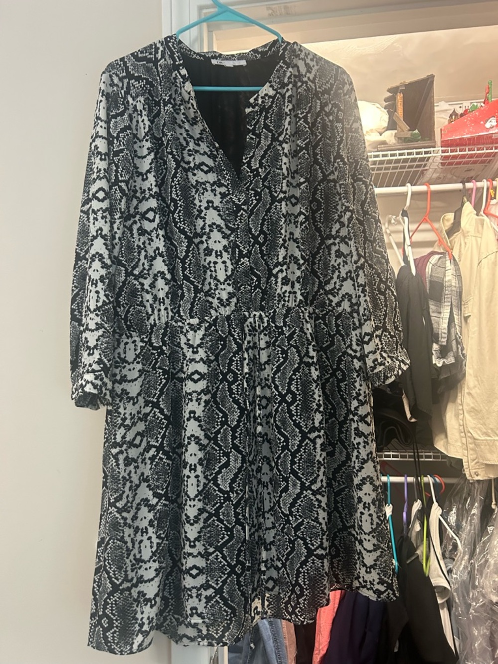 DR2 Black and White Snake-Print V-Neck Dress
